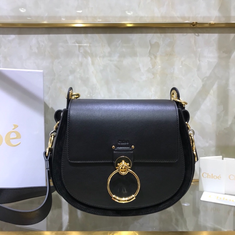 Chloe Big Tess Shoulder Bag In Black Shiny Calfskin Leather